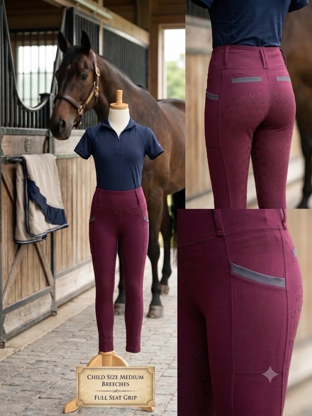 FITST4 Maroon Full Seat Riding Breeches - Size M